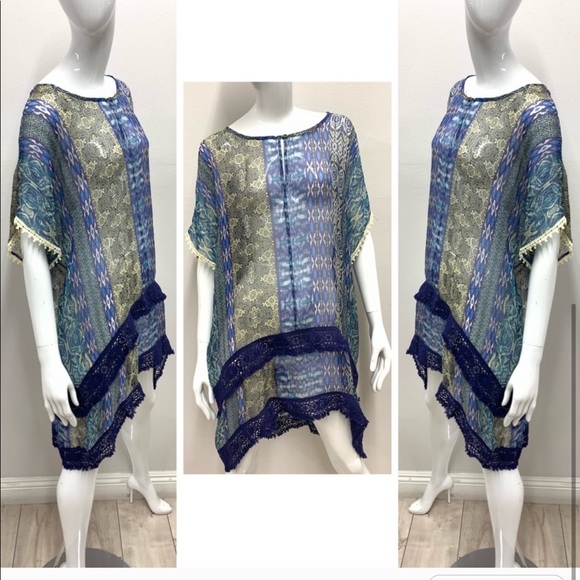 GYPSY 05 Women’s Blue Silk Beach HiLow Coverup NWT - Picture 3 of 5